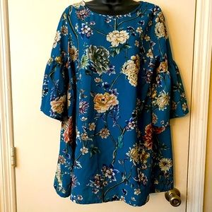 🌺👚bryn WALKER TEAL FLORAL TUNIC